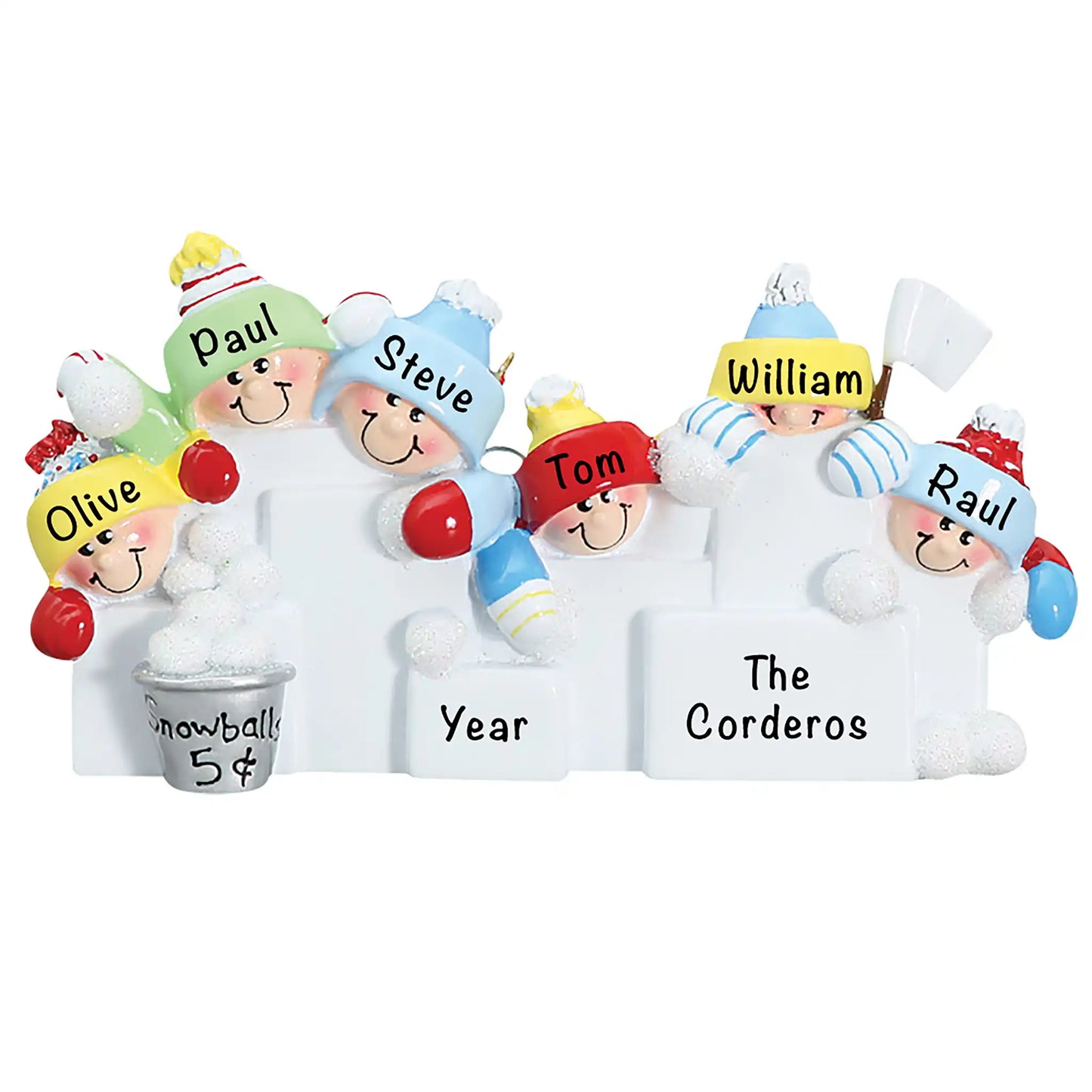 Snowball Fight Family of 6 Christmas Ornament