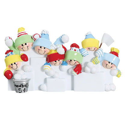 Snowball Fight Family of 7 Christmas Ornament