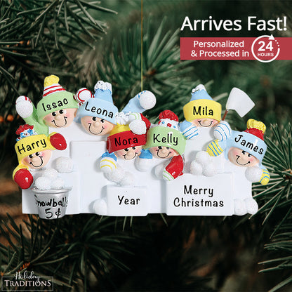 Snowball Fight Family of 7 Christmas Ornament