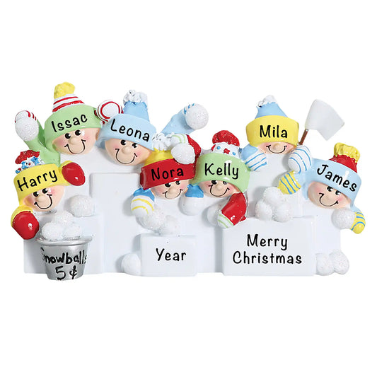 Snowball Fight Family of 7 Christmas Ornament