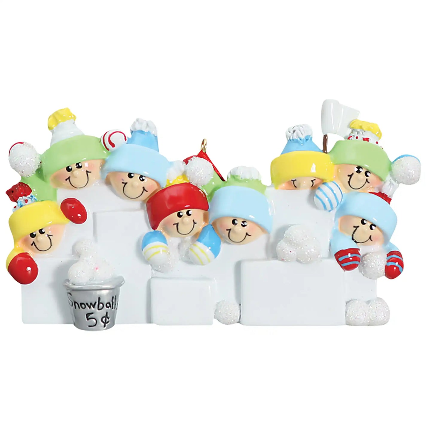 Snowball Fight Family of 8 Christmas Ornament