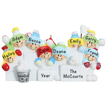 Snowball Fight Family of 8 Christmas Ornament