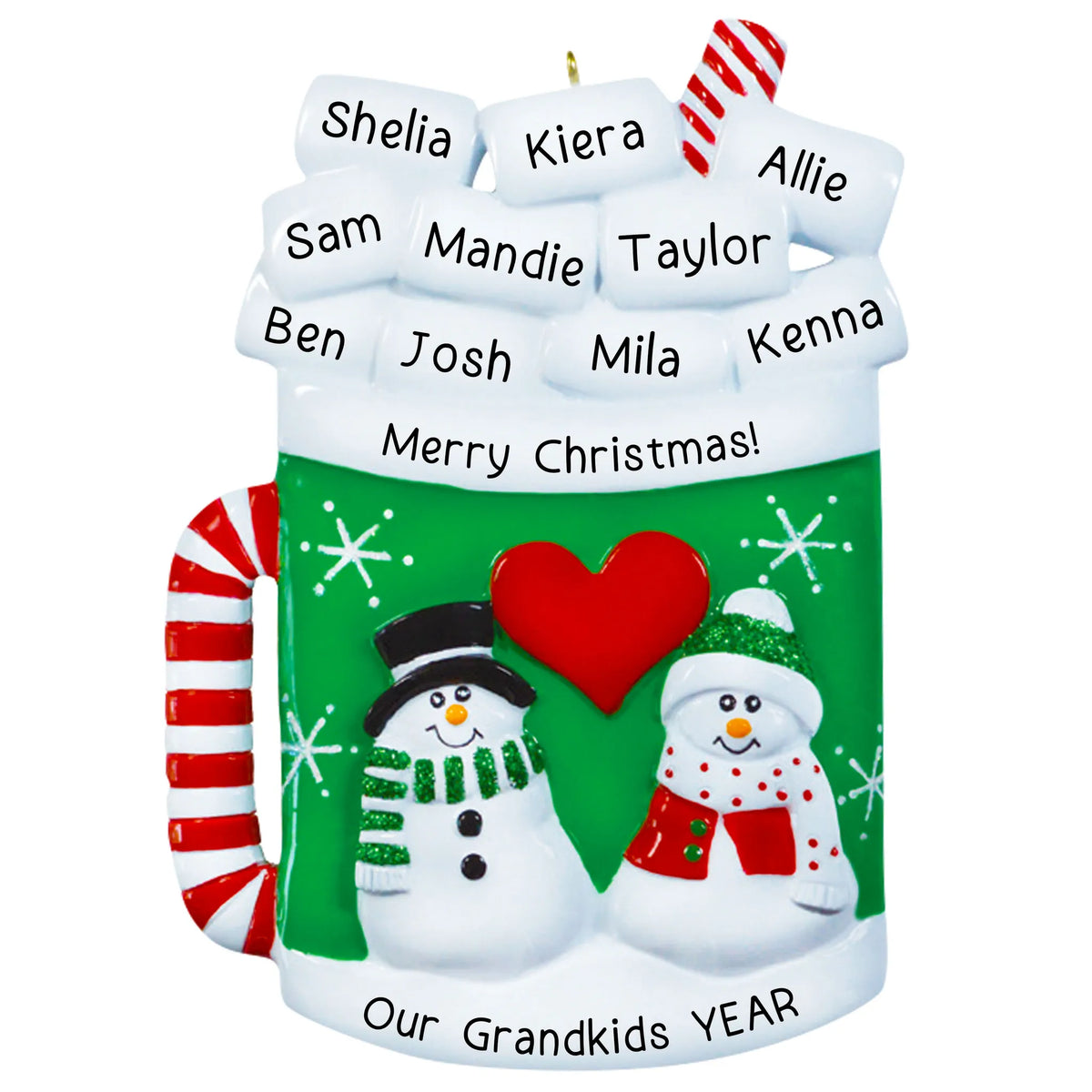 Personalized cocoa mug family christmas ornament with names