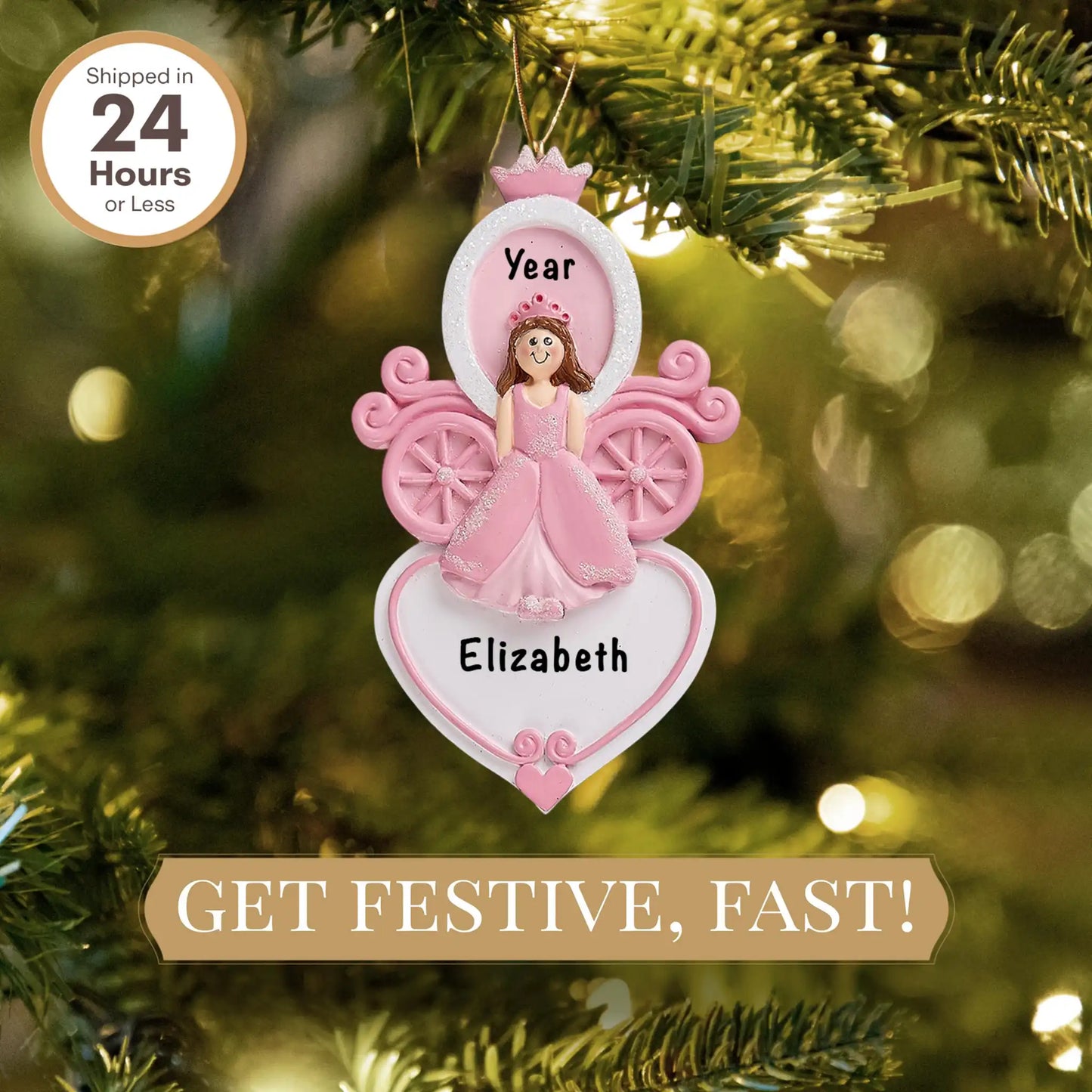 Princess Carriage Heart Personalized Ornament