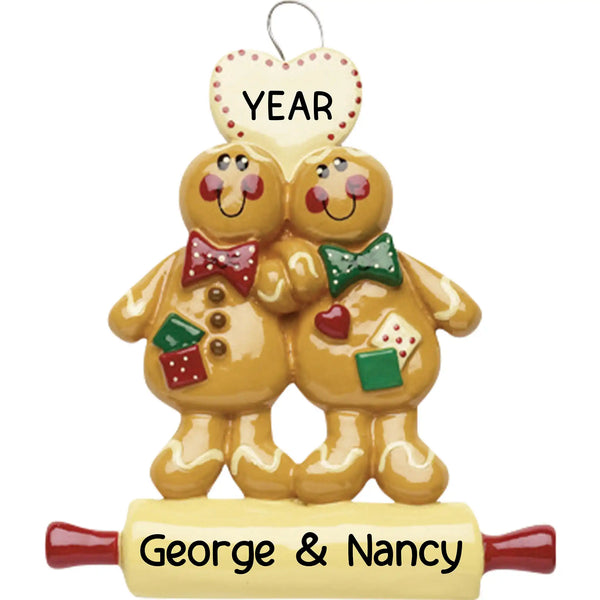 Adorno navideño de pareja de jengibre horneando 