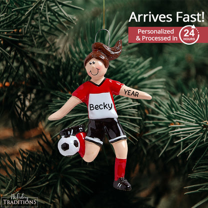 Soccer Girl Christmas Ornament - Brunette