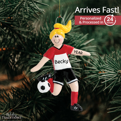 Soccer Girl Christmas Ornament - Blonde