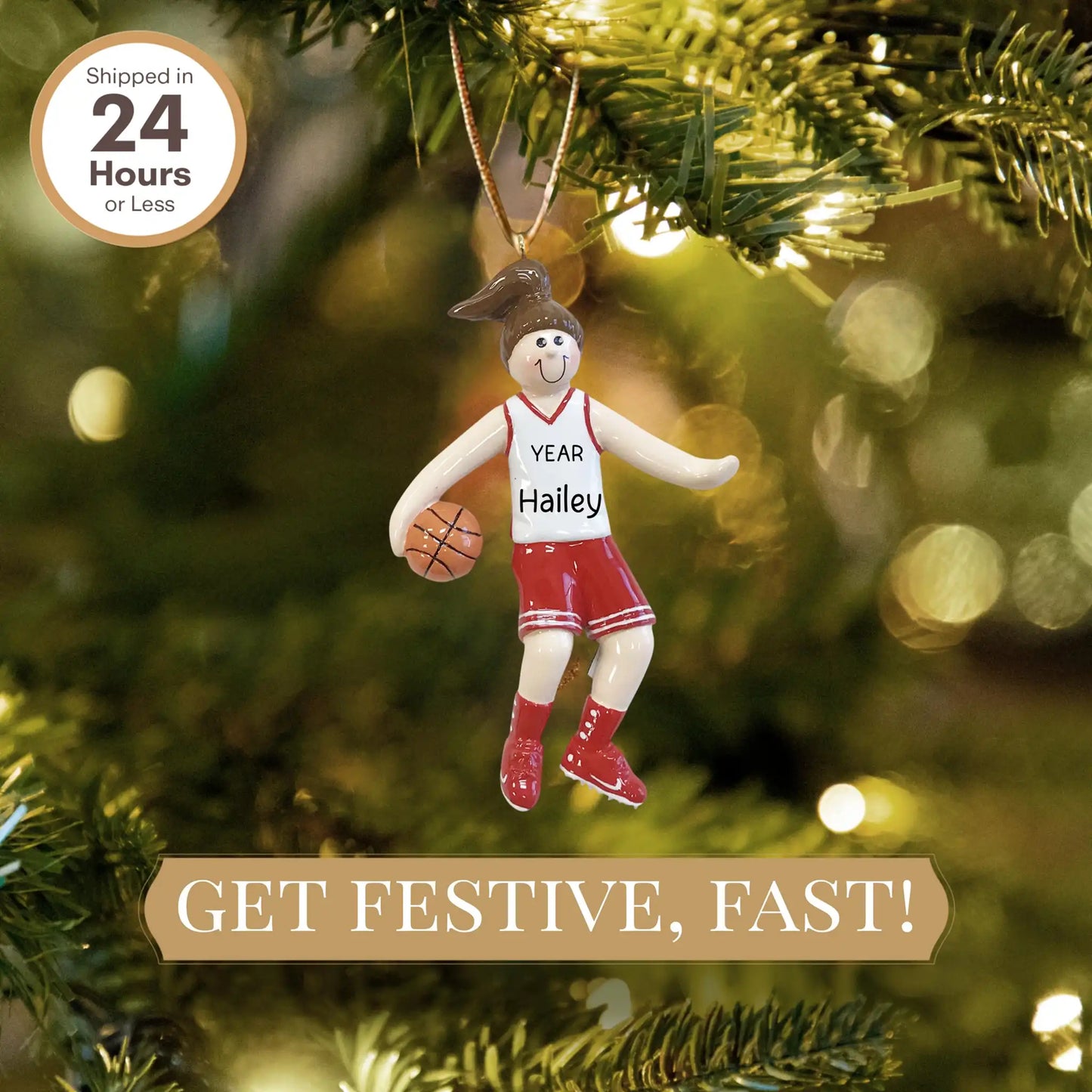 Adorno navideño de niña de baloncesto