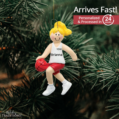 Basketball Girl Christmas Ornament - Blonde