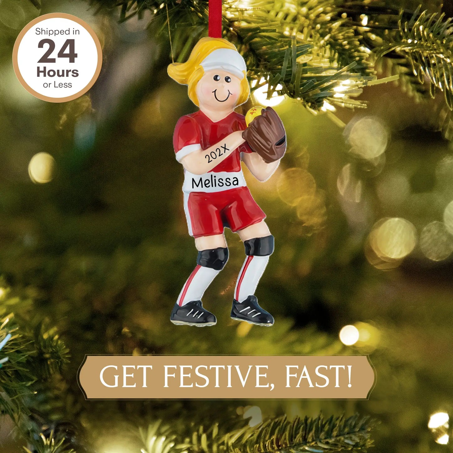 Softball Girl Personalized Ornament - Blonde