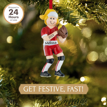 Softball Girl Personalized Ornament - Blonde