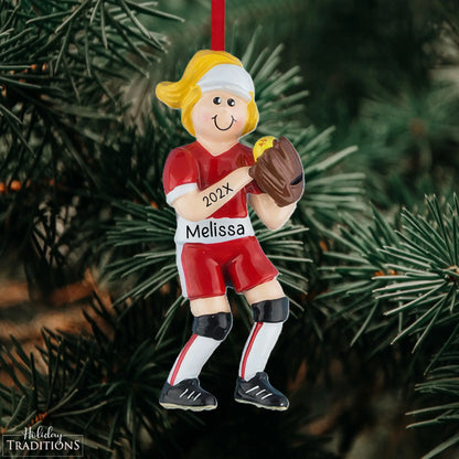 Softball Girl Personalized Ornament - Blonde