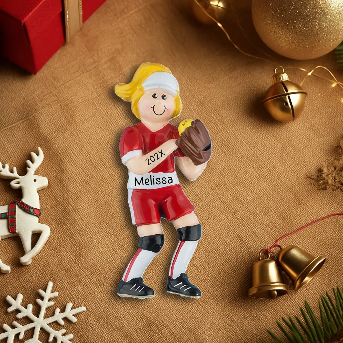 Softball Girl Personalized Ornament - Blonde