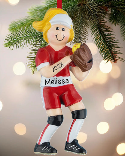 Softball Girl Personalized Ornament - Blonde