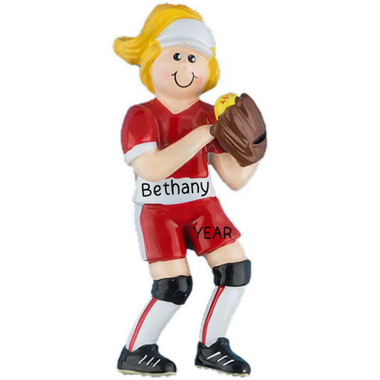 Softball Girl Christmas Ornament - Blonde