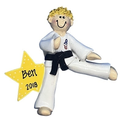 Karate Guy Blonde Personalized Ornament