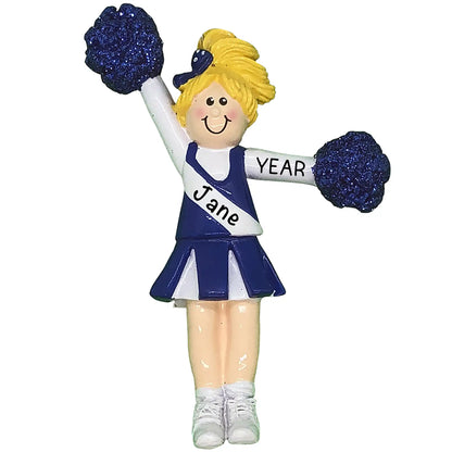 Cheerleader Christmas Ornament - Blue Uniform Blonde