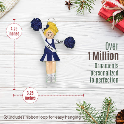 Cheerleader Christmas Ornament - Blue Uniform Blonde