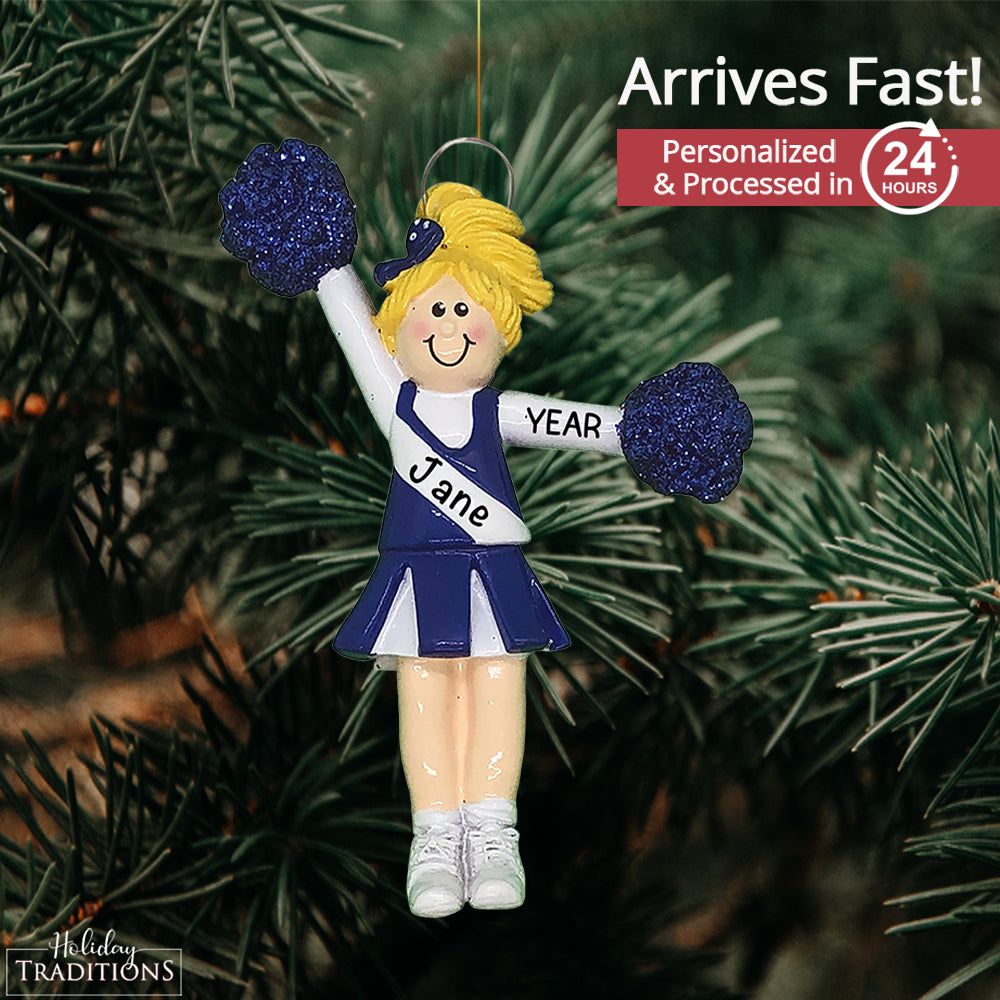 Cheerleader Christmas Ornament - Blue Uniform Blonde