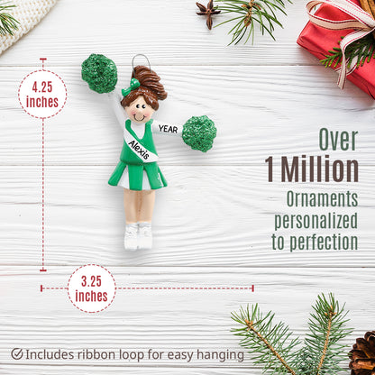 Cheerleader Christmas Ornament - Green Uniform