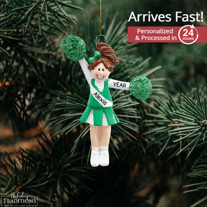 Cheerleader Christmas Ornament - Green Uniform