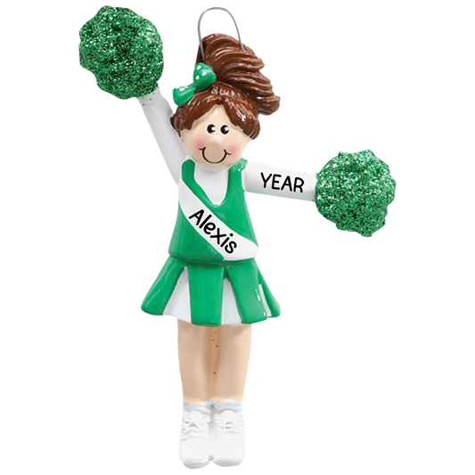 Cheerleader Christmas Ornament - Green Uniform