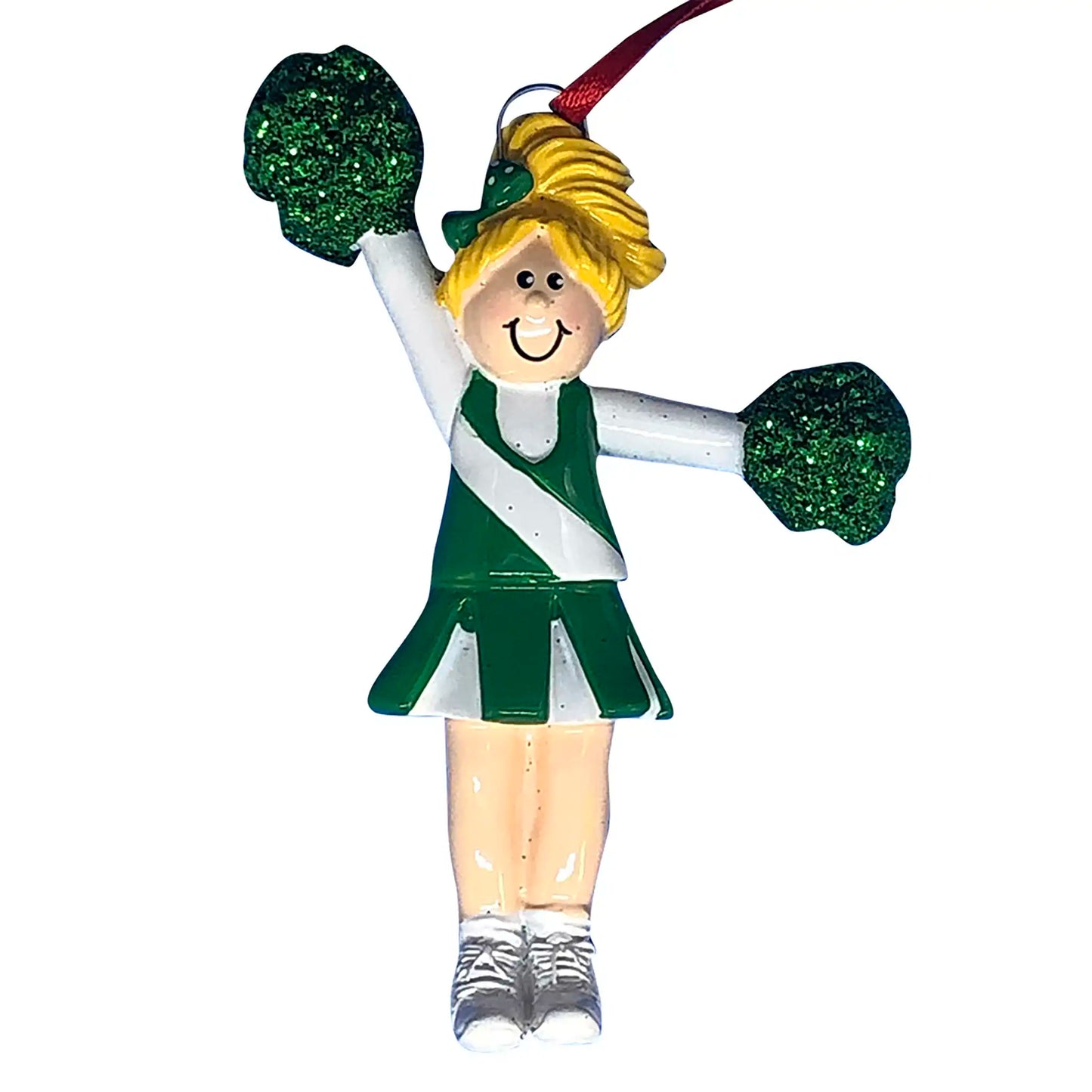 Cheerleader Personalized Ornament - Green Uniform Blonde