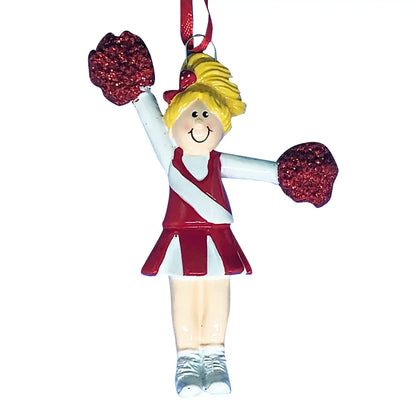 Cheerleader Christmas Ornament - Red Uniform Blonde