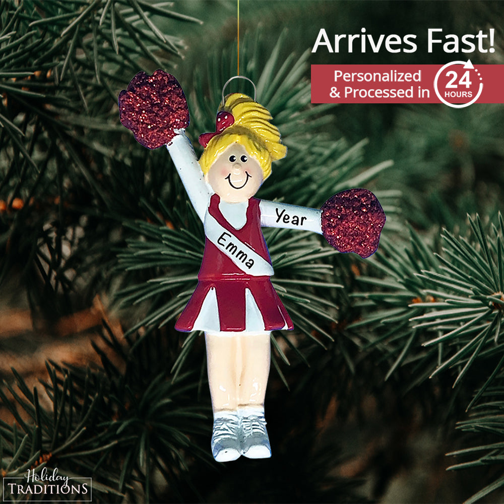 Cheerleader Christmas Ornament - Red Uniform Blonde