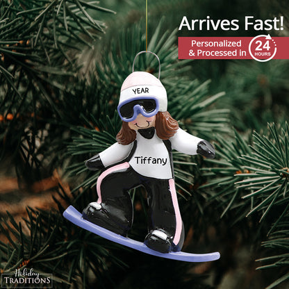 Snowboarding Girl Christmas Ornament