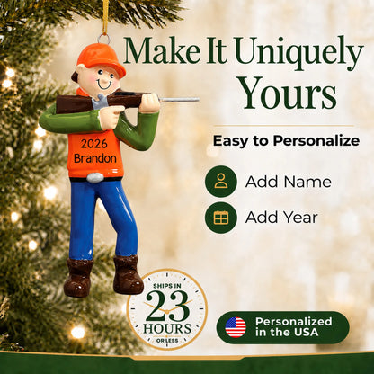 Make it yours: personalize the deer hunter christmas ornament