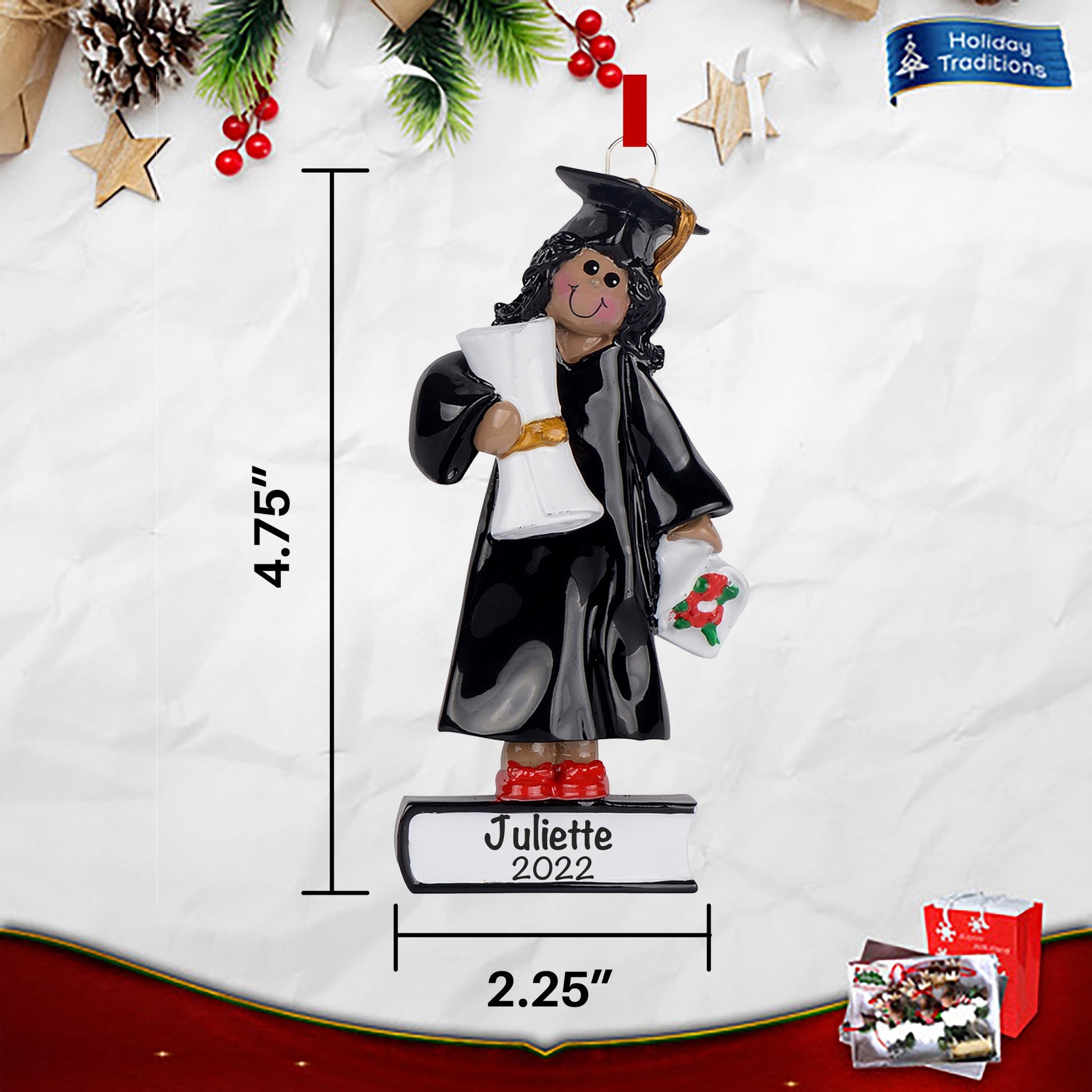 790E Graduation Girl Black Ethnic Personalized Ornament