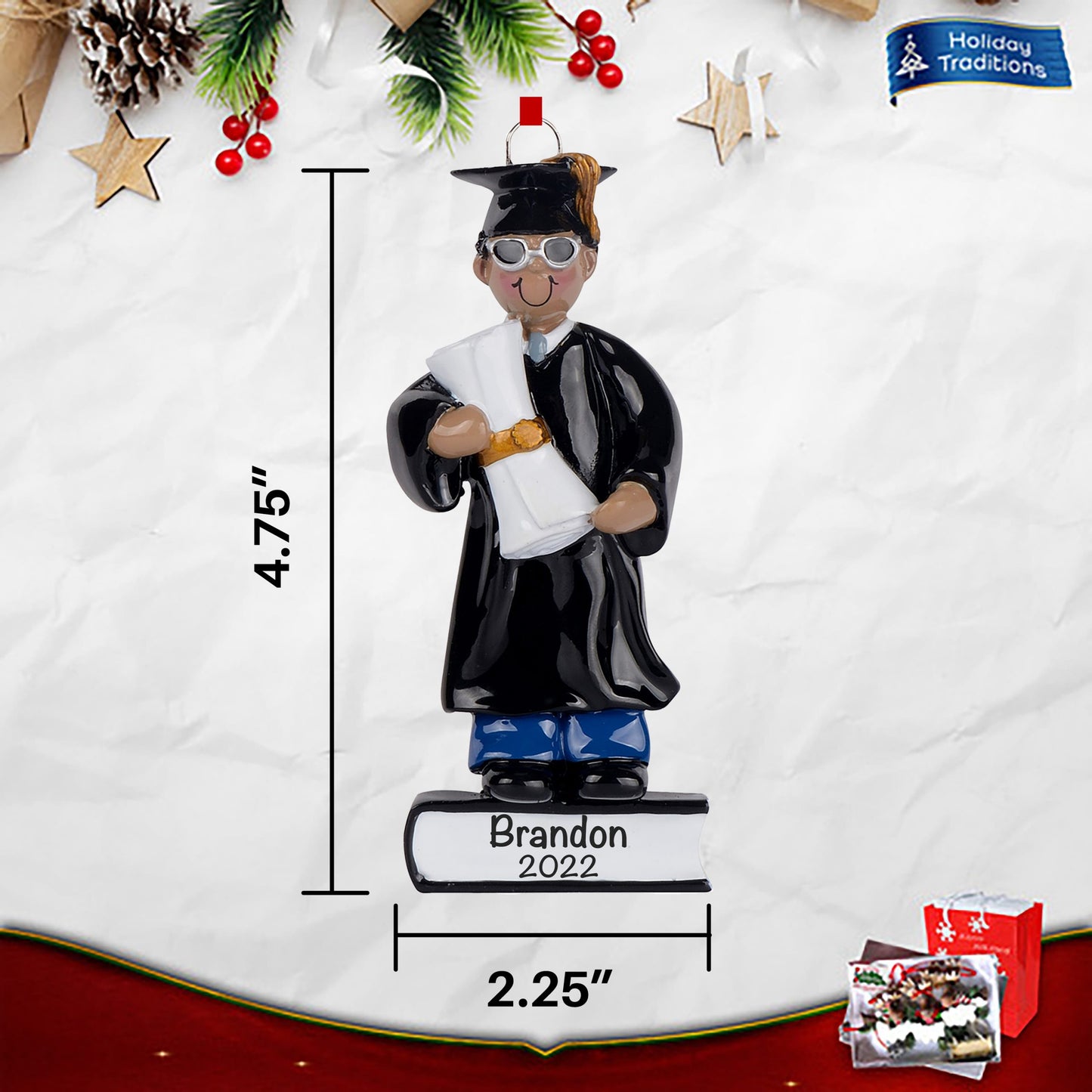 791E Graduation Guy Black Ethnic Personalized Ornament