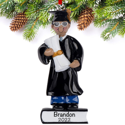 Graduation Guy Black Ethnic Personalized Ornament