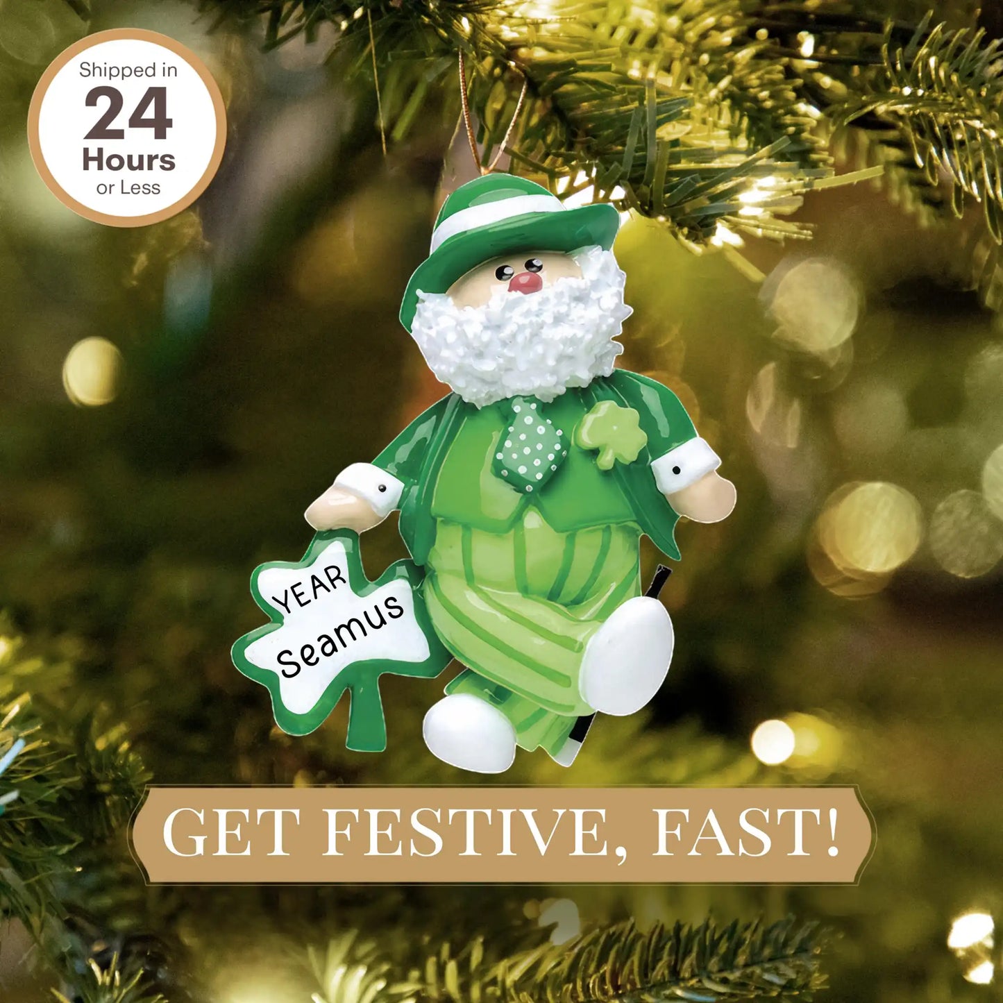 Irish Santa Christmas Leprechaun Personalized Ornament