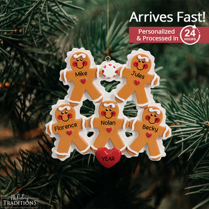 Gingerbread Family of 5 Christmas Ornament