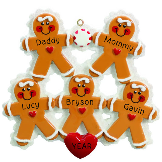 Gingerbread Family of 5 Christmas Ornament