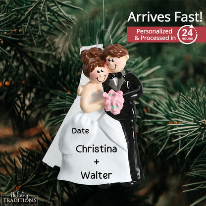 Wedding Couple Christmas Ornament - Pink Flowers