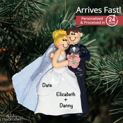 Wedding Couple Christmas Ornament - Flowers & Blonde