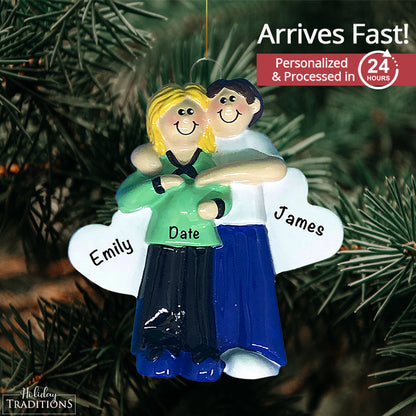 Pregnant Couple Christmas Ornament - Blonde Baby Bump