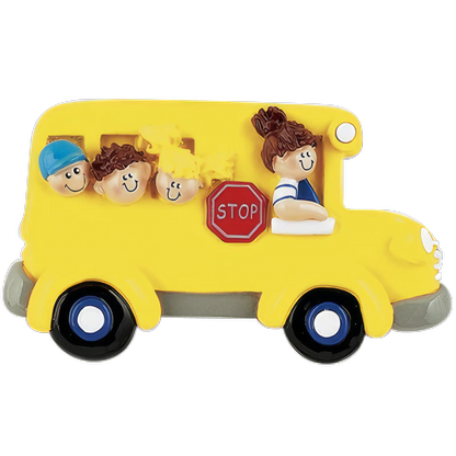 School Bus Kids Christmas Ornament