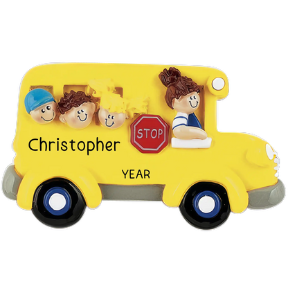 School Bus Kids Christmas Ornament