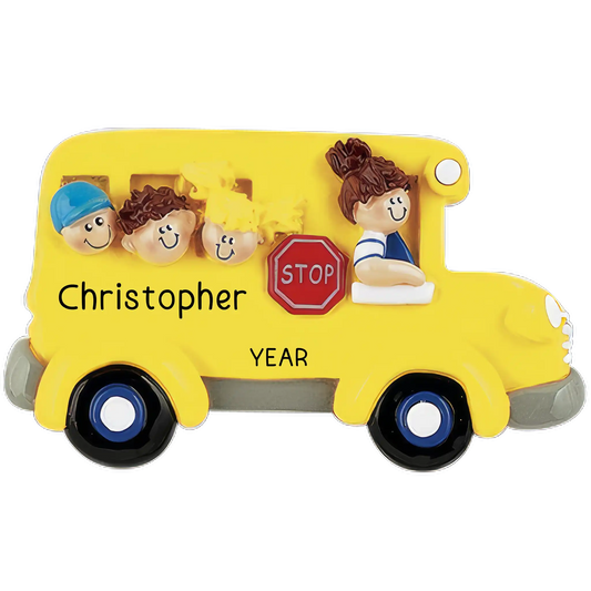 School Bus Kids Christmas Ornament