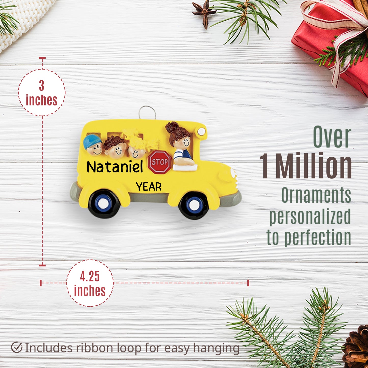 School Bus Kids Christmas Ornament