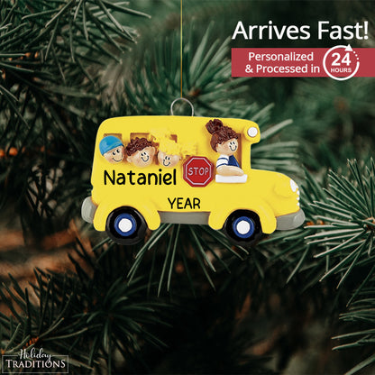 School Bus Kids Christmas Ornament