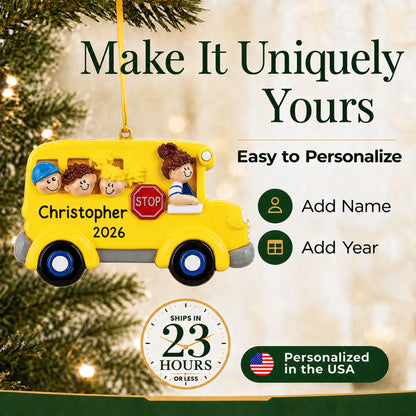 Make it yours: personalize the Kids School Bus christmas ornament