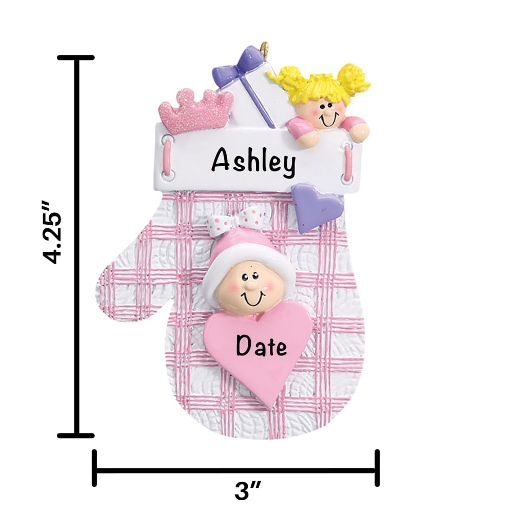 809G Pink Plaid Mitten Personalized Christmas Ornament