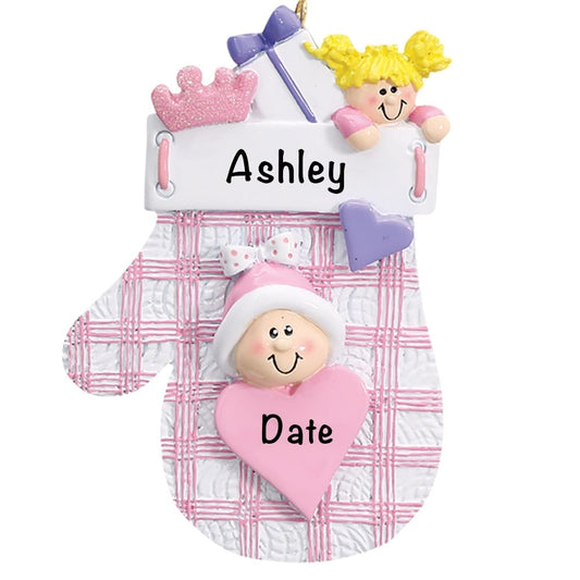 809G Pink Plaid Mitten Personalized Christmas Ornament