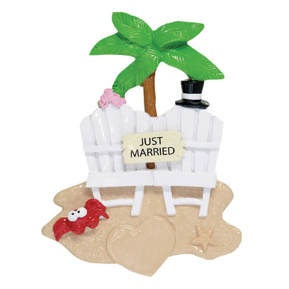 Just Married Beach Christmas Ornament