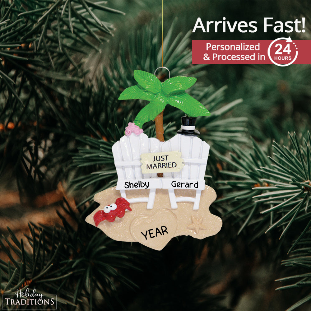 Just Married Beach Christmas Ornament